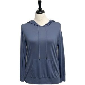 Massimo Dutti Dusty Blue Hooded Kangaroo Pocket Knit Pullover Top